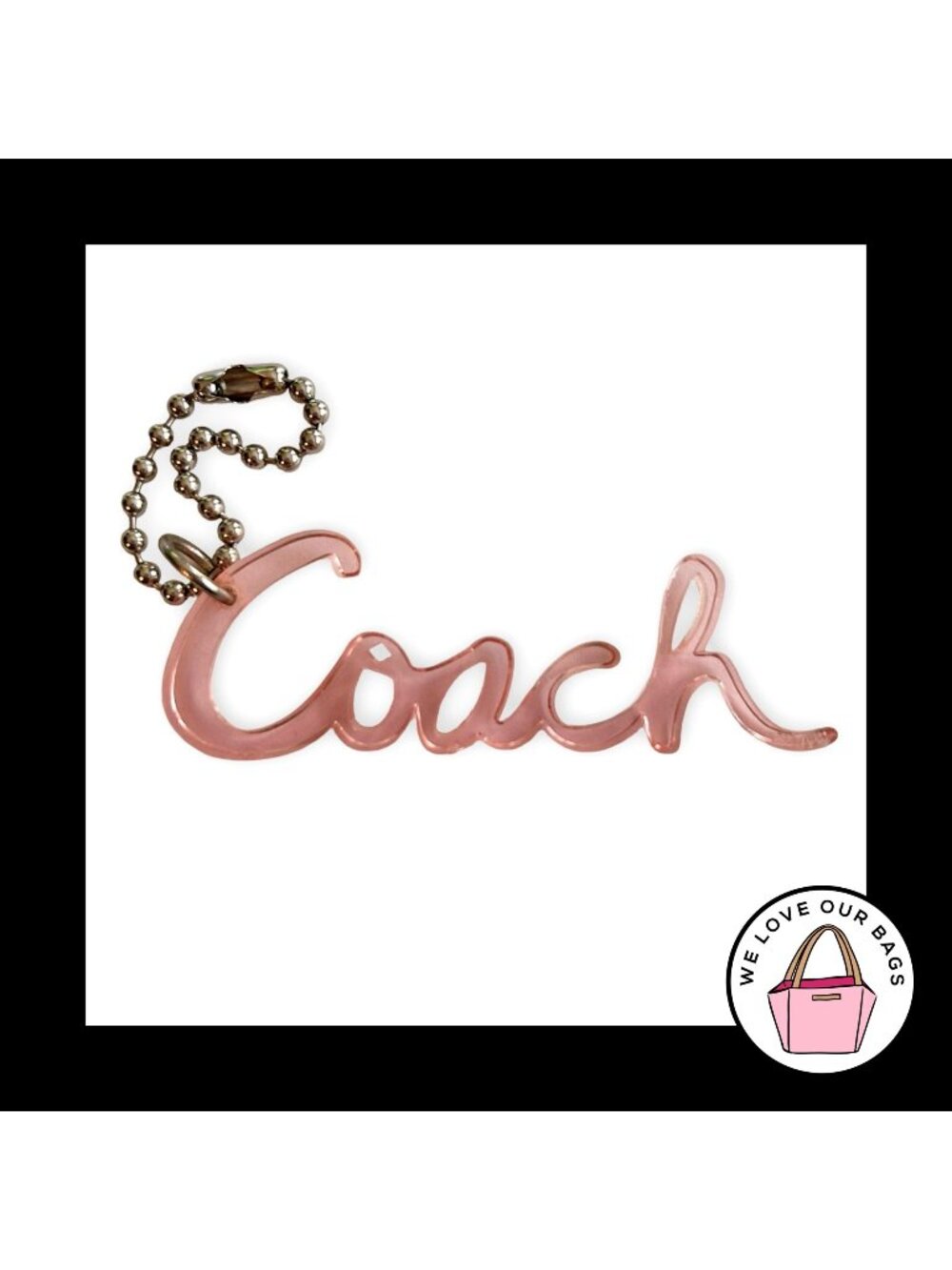 COACH POPPY Pink SCRIPT Hang Tag Key Fob Bag Charm Keychain Fob Plastic Nickel